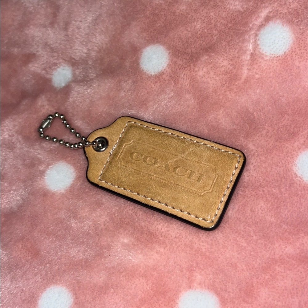 Coach Large Tan Leather Hang Bag Tag Keychain - Picture 3 of 4